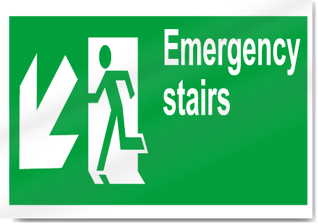 Emergency Stairs Down Left Safety Signs
